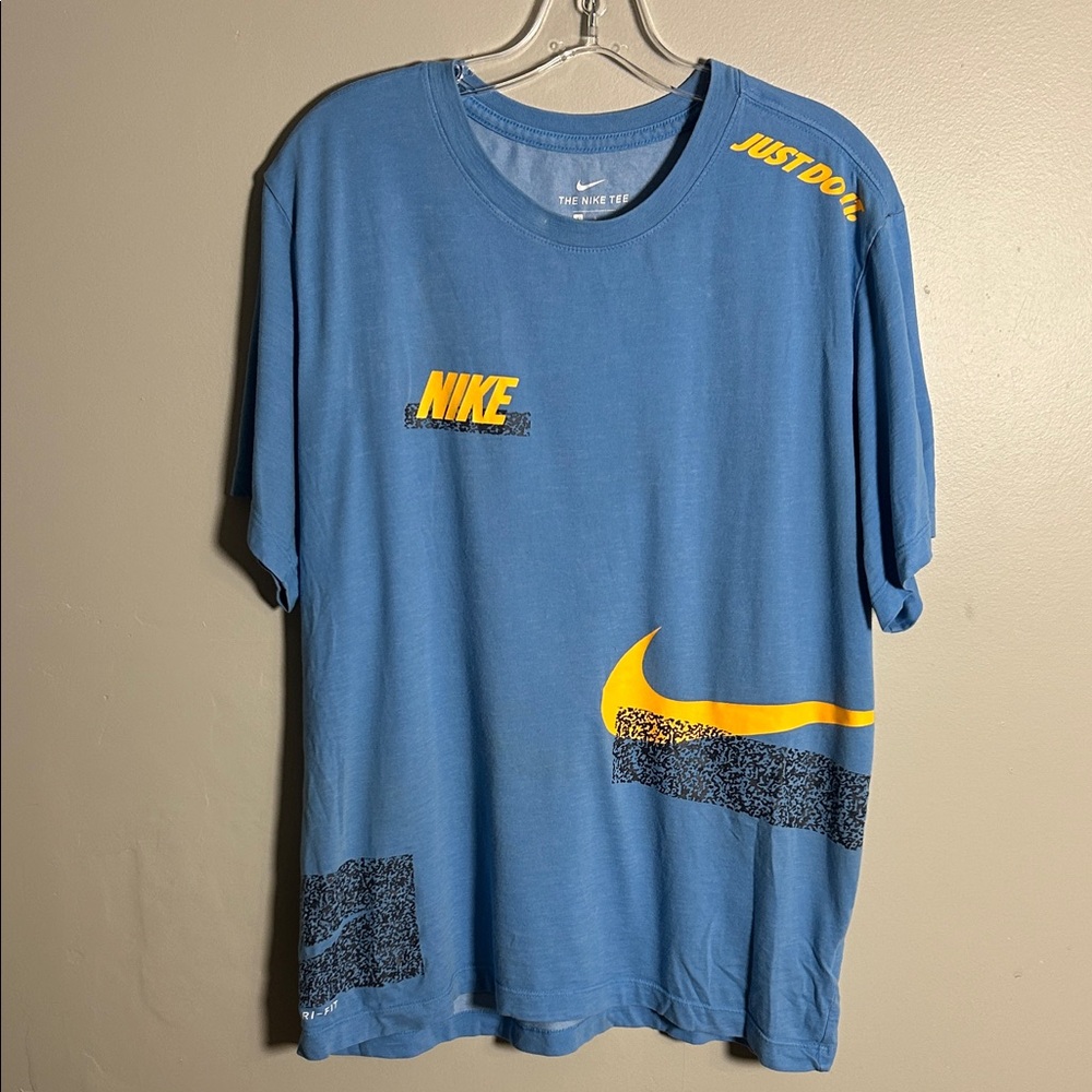 Nike Dri-Fit Slub Off Swoosh Sky Blue Retro Crewneck Athleisure Shirt Mens Large